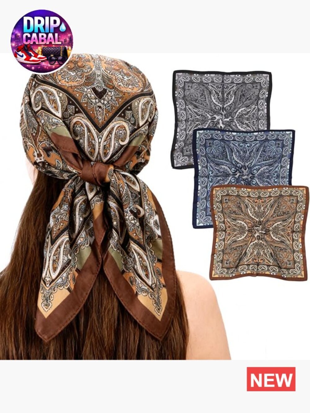 3 Pack 27.5 Inch Square Satin Head Scarves Bandanas for Women